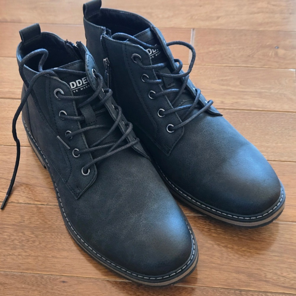 Madden by Steve Madden Men Black Side Zip Lace Up Chukka Boots 9.5 Ortholite NEW